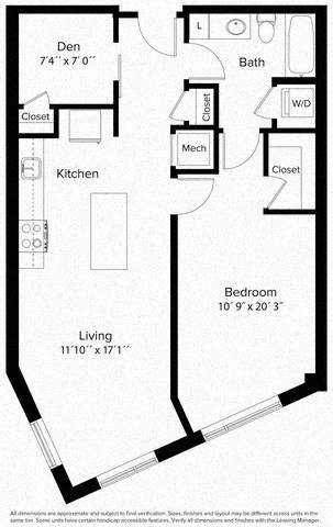 1 bedroom 1 bathroom floorplan E at Fort Totten Square, Washington, Washington DC